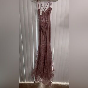 Elegant Mauve Lace Evening Gown
